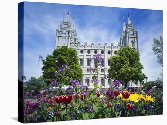 View of Lds Temple with Flowers in Foreground, Salt Lake City, Utah, USA-Scott T. Smith-Stretched Canvas