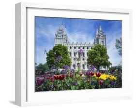 View of Lds Temple with Flowers in Foreground, Salt Lake City, Utah, USA-Scott T. Smith-Framed Photographic Print