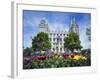 View of Lds Temple with Flowers in Foreground, Salt Lake City, Utah, USA-Scott T. Smith-Framed Photographic Print