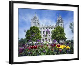 View of Lds Temple with Flowers in Foreground, Salt Lake City, Utah, USA-Scott T. Smith-Framed Photographic Print