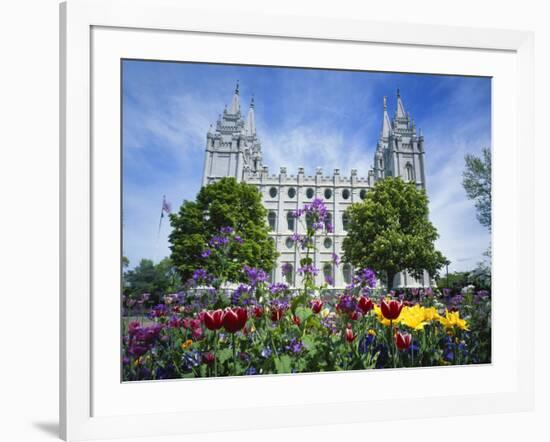 View of Lds Temple with Flowers in Foreground, Salt Lake City, Utah, USA-Scott T. Smith-Framed Photographic Print