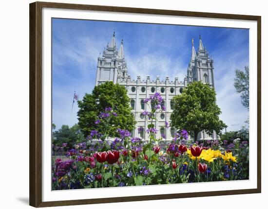 View of Lds Temple with Flowers in Foreground, Salt Lake City, Utah, USA-Scott T. Smith-Framed Photographic Print