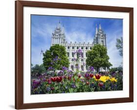 View of Lds Temple with Flowers in Foreground, Salt Lake City, Utah, USA-Scott T. Smith-Framed Photographic Print