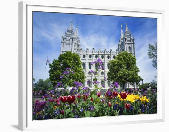 View of Lds Temple with Flowers in Foreground, Salt Lake City, Utah, USA-Scott T. Smith-Framed Photographic Print
