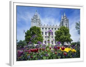 View of Lds Temple with Flowers in Foreground, Salt Lake City, Utah, USA-Scott T. Smith-Framed Photographic Print