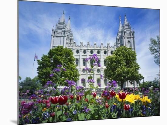 View of Lds Temple with Flowers in Foreground, Salt Lake City, Utah, USA-Scott T. Smith-Mounted Photographic Print