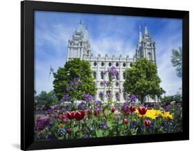 View of Lds Temple with Flowers in Foreground, Salt Lake City, Utah, USA-Scott T. Smith-Framed Photographic Print