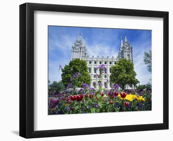 View of Lds Temple with Flowers in Foreground, Salt Lake City, Utah, USA-Scott T. Smith-Framed Photographic Print