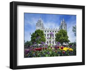 View of Lds Temple with Flowers in Foreground, Salt Lake City, Utah, USA-Scott T. Smith-Framed Photographic Print