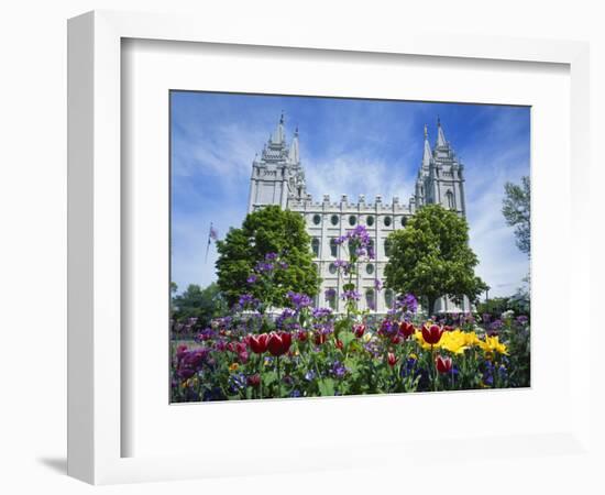 View of Lds Temple with Flowers in Foreground, Salt Lake City, Utah, USA-Scott T. Smith-Framed Photographic Print