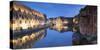 View of Leie Canal at dusk, Ghent, Flanders, Belgium-Ian Trower-Stretched Canvas