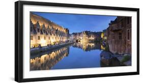 View of Leie Canal at dusk, Ghent, Flanders, Belgium-Ian Trower-Framed Photographic Print