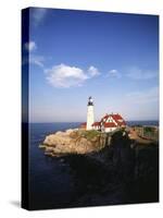 View of Lighthouse, Cape Elizabeth, Portland, Maine, USA-Walter Bibikow-Stretched Canvas