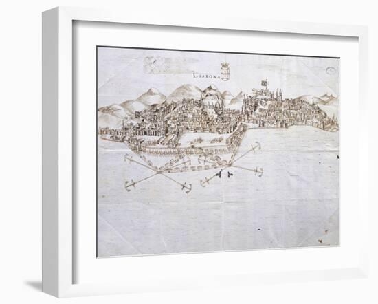 View of Lisbon, 1596, Portugal 16th Century Drawing-null-Framed Giclee Print