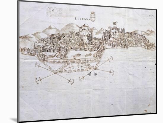 View of Lisbon, 1596, Portugal 16th Century Drawing-null-Mounted Giclee Print