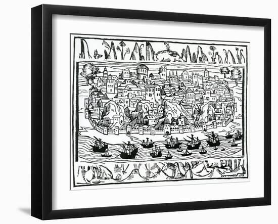 View of Lisbon from 'Libro De Grandezas Y Cosas Memoralder De Espana' by Pedro Medina, 1548-null-Framed Giclee Print