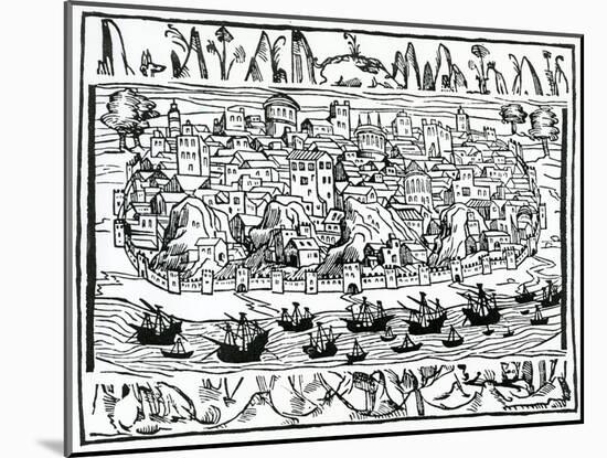 View of Lisbon from 'Libro De Grandezas Y Cosas Memoralder De Espana' by Pedro Medina, 1548-null-Mounted Giclee Print