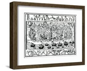 View of Lisbon from 'Libro De Grandezas Y Cosas Memoralder De Espana' by Pedro Medina, 1548-null-Framed Giclee Print