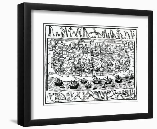 View of Lisbon from 'Libro De Grandezas Y Cosas Memoralder De Espana' by Pedro Medina, 1548-null-Framed Giclee Print