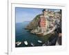 View of little harbor of Riomaggiore, La Spezia, Liguria, Italy-null-Framed Photographic Print