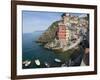 View of little harbor of Riomaggiore, La Spezia, Liguria, Italy-null-Framed Photographic Print