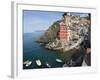 View of little harbor of Riomaggiore, La Spezia, Liguria, Italy-null-Framed Photographic Print