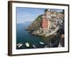 View of little harbor of Riomaggiore, La Spezia, Liguria, Italy-null-Framed Photographic Print