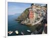 View of little harbor of Riomaggiore, La Spezia, Liguria, Italy-null-Framed Photographic Print