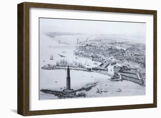 View of Livorno Showing the Lighthouse Beacon and the Port, Italy-null-Framed Giclee Print