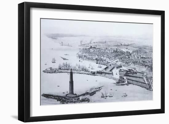 View of Livorno Showing the Lighthouse Beacon and the Port, Italy-null-Framed Giclee Print