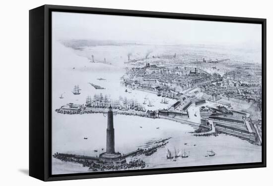 View of Livorno Showing the Lighthouse Beacon and the Port, Italy-null-Framed Stretched Canvas