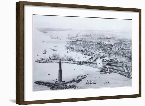 View of Livorno Showing the Lighthouse Beacon and the Port, Italy-null-Framed Giclee Print