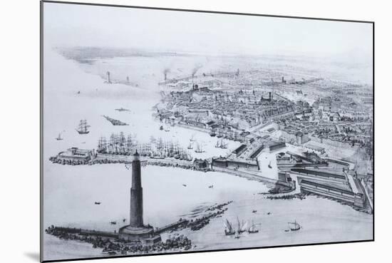 View of Livorno Showing the Lighthouse Beacon and the Port, Italy-null-Mounted Giclee Print