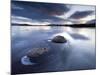 View of Loch Ba' at Dawn, Loch Partly Frozen With Two Large Rocks Protruding From the Ice, Scotland-Lee Frost-Mounted Photographic Print