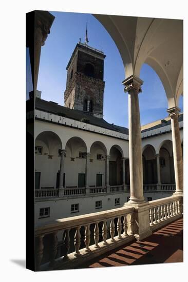 View of Loggia Maior of Ducal Palace with Grimaldina Tower in Background, Genoa, Liguria, Italy-null-Stretched Canvas