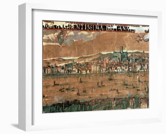 View of London with the Swan, the Rose and the Globe Theatres-Cornelius de Visscher-Framed Giclee Print