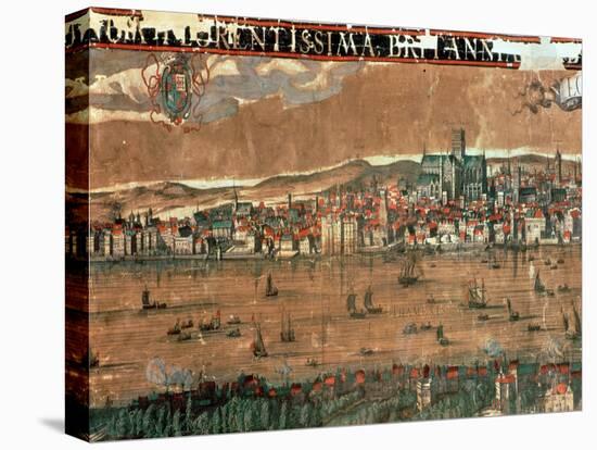 View of London with the Swan, the Rose and the Globe Theatres-Cornelius de Visscher-Stretched Canvas