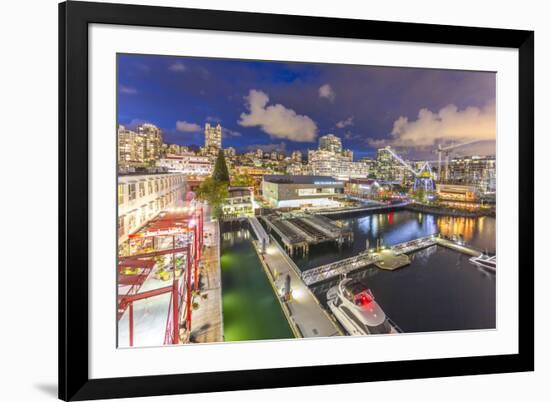 View of Lonsdale Quay in North Vancouver at dusk, Vancouver, British Columbia, Canada, North Americ-Frank Fell-Framed Photographic Print