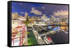 View of Lonsdale Quay in North Vancouver at dusk, Vancouver, British Columbia, Canada, North Americ-Frank Fell-Framed Stretched Canvas