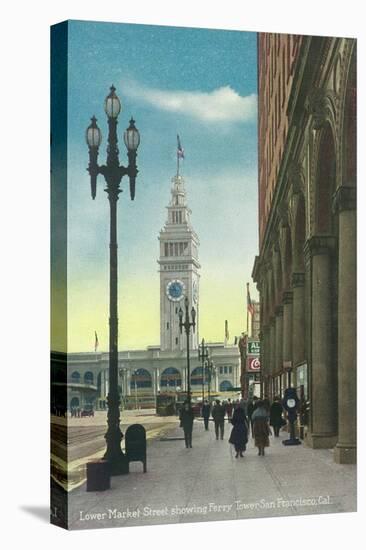 View of Lower Market St showing Ferry Tower - San Francisco, CA-Lantern Press-Stretched Canvas