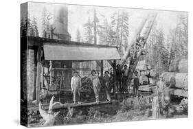 View of Lumberjacks at a Mill - McCloud, CA-Lantern Press-Stretched Canvas