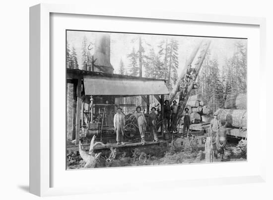 View of Lumberjacks at a Mill - McCloud, CA-Lantern Press-Framed Art Print