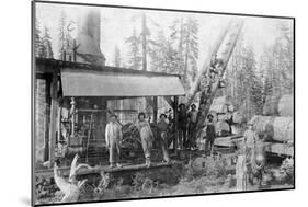 View of Lumberjacks at a Mill - McCloud, CA-Lantern Press-Mounted Art Print