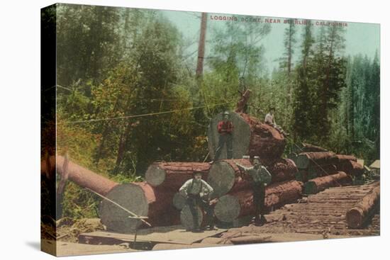 View of Lumberjacks, Logging Scene - Sterling, CA-Lantern Press-Stretched Canvas