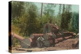 View of Lumberjacks, Logging Scene - Sterling, CA-Lantern Press-Stretched Canvas