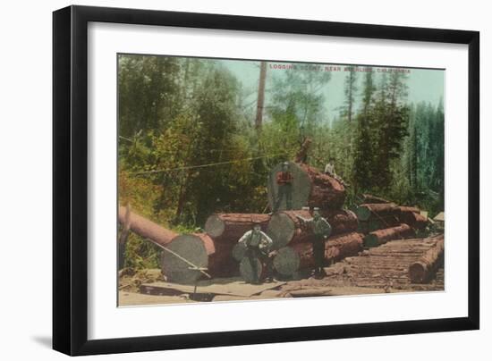 View of Lumberjacks, Logging Scene - Sterling, CA-Lantern Press-Framed Art Print