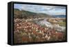 View of Main River and Wertheim, Germany in Winter-Lisa S. Engelbrecht-Framed Stretched Canvas