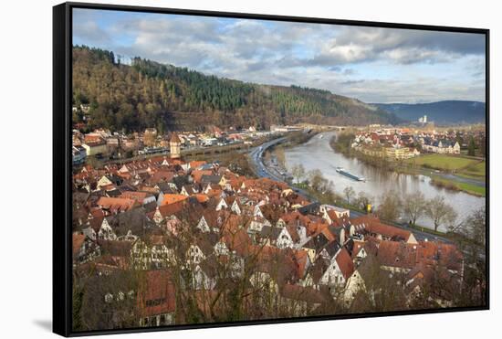 View of Main River and Wertheim, Germany in Winter-Lisa S. Engelbrecht-Framed Stretched Canvas