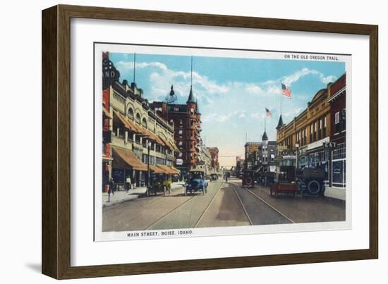 View of Main Street with Model-T Ford Cars - Boise, ID-Lantern Press-Framed Art Print