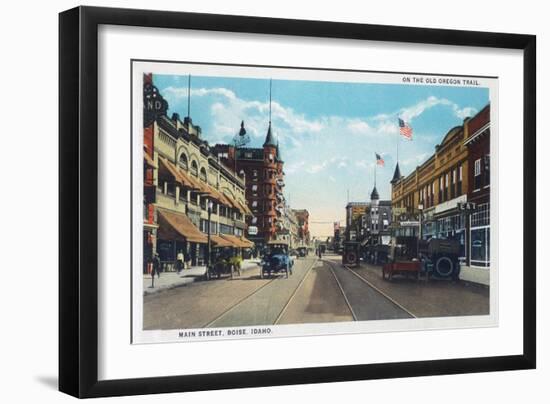 View of Main Street with Model-T Ford Cars - Boise, ID-Lantern Press-Framed Art Print